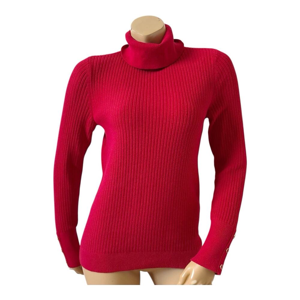 Talbots Sweater Womens Medium Red Rib Knit Turtleneck Long Sleeve Stretch